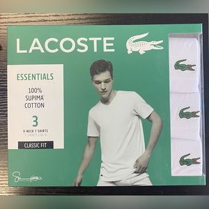 Lacoste Mens 3 PACK V-Neck T-Shirts - White - RAM8801